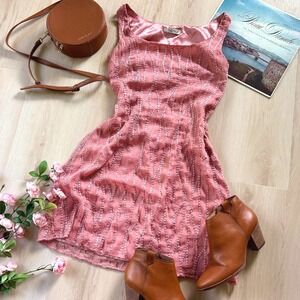 Romy Chiffon Satin Embroidered Textured Pink Tank Mini Dress Lined S Barbie Chic